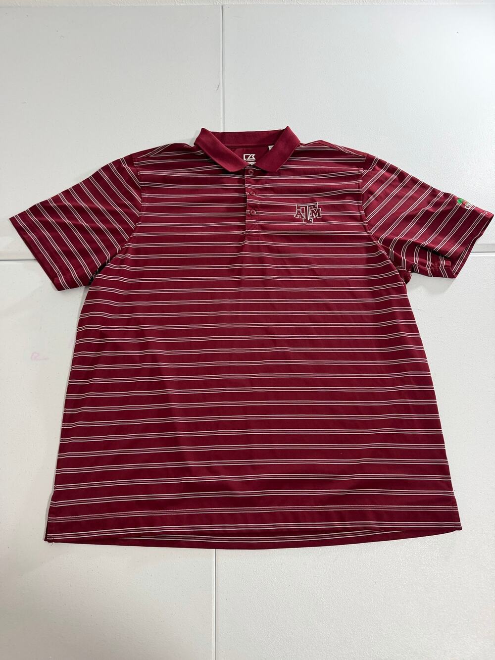 Cutter & Buck Texas A&M Aggies Polo Shirt Mens 2XL Maroon Striped DryTec Golf